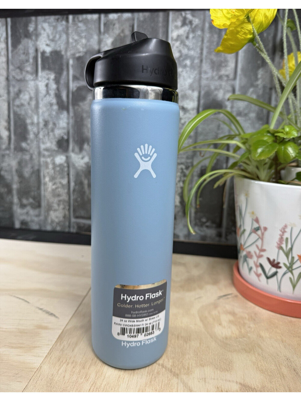Hydro Flask 24 oz/710 mL Insulated Wide Mouth Blue Stainless Bottle Straw Lid